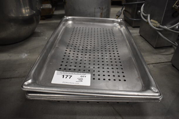 3 Stainless Steel Perforated Drop In Bins. 1/1x1, 1/1x2. 3 Times Your Bid!