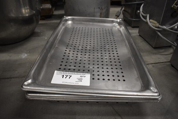 3 Stainless Steel Perforated Drop In Bins. 1/1x1, 1/1x2. 3 Times Your Bid! - Image 1 of 3