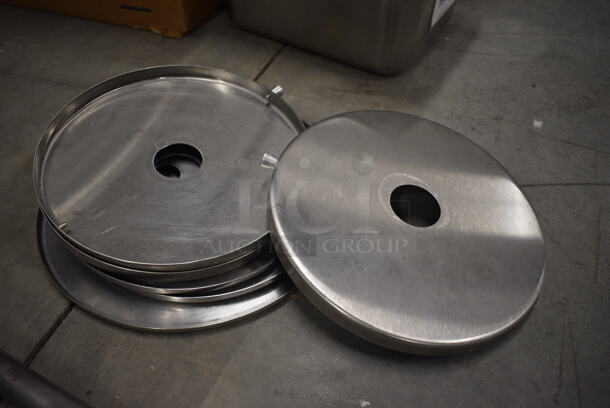 6 Various Metal Round Plate Return Top Pieces! 9.5x9.5, 11.5x11.5. 6 Times Your Bid!