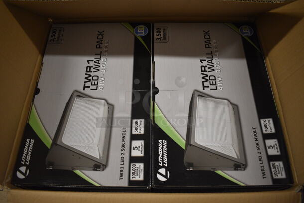 2 BRAND NEW IN BOX! Lithonia TWR1 LED 2 50K Mvolt Lights. 13.5x9x7.5. 2 Times Your Bid!