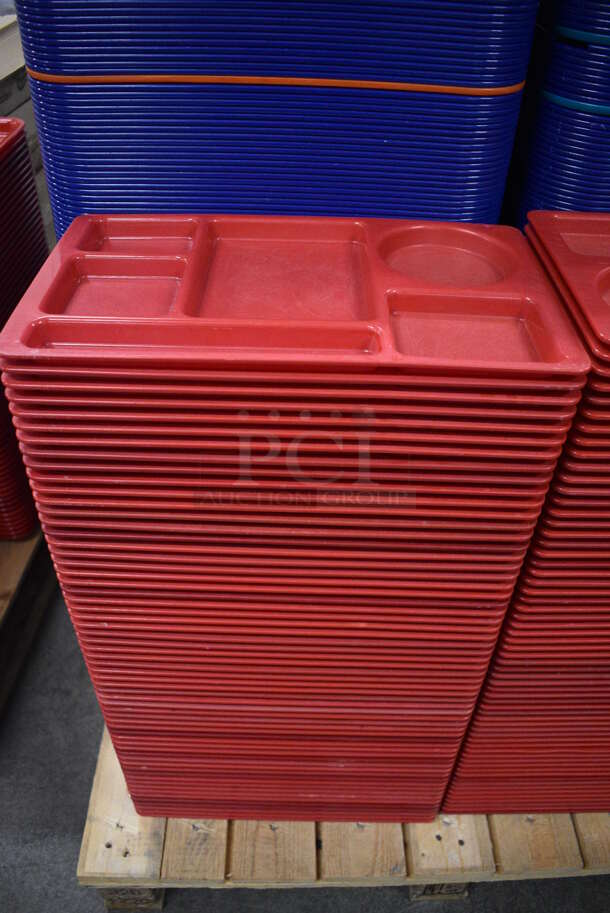 ALL ONE MONEY! Lot of 60 SiLite Red Poly 6 Compartment Food Trays! 15x9x1 - Image 1 of 4