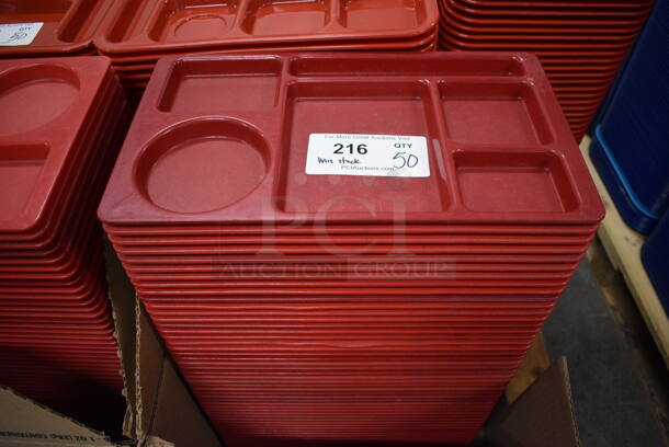ALL ONE MONEY! Lot of 60 SiLite Red Poly 6 Compartment Food Trays! 15x9x1 - Image 1 of 4