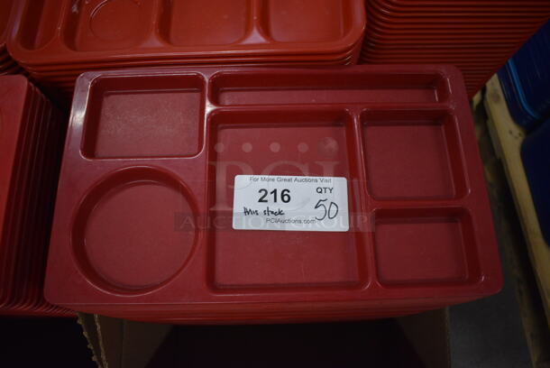 ALL ONE MONEY! Lot of 60 SiLite Red Poly 6 Compartment Food Trays! 15x9x1 - Image 2 of 4