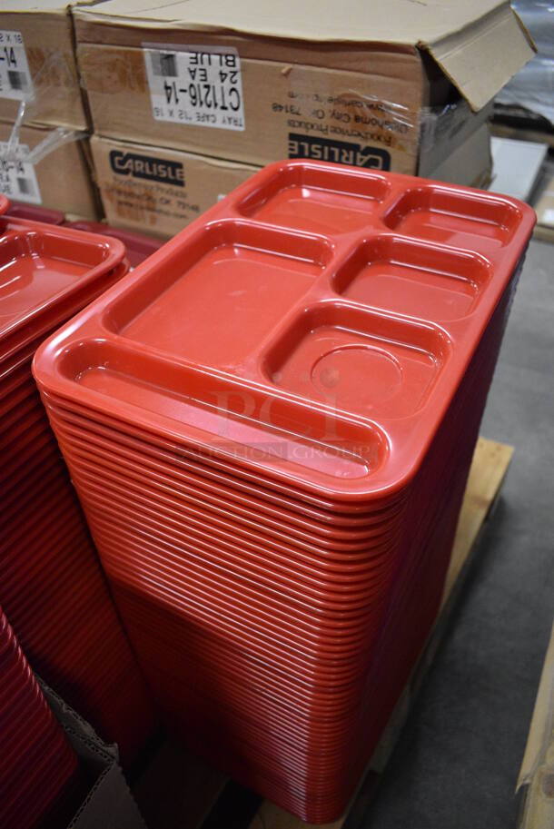ALL ONE MONEY! Lot of 50 Vollrath Red Poly 6 Compartment Food Trays! 14.5x10x1 - Image 1 of 4