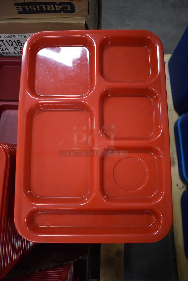 ALL ONE MONEY! Lot of 50 Vollrath Red Poly 6 Compartment Food Trays! 14.5x10x1 - Image 2 of 4