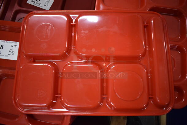 ALL ONE MONEY! Lot of 50 Vollrath Red Poly 6 Compartment Food Trays! 14.5x10x1 - Image 3 of 4