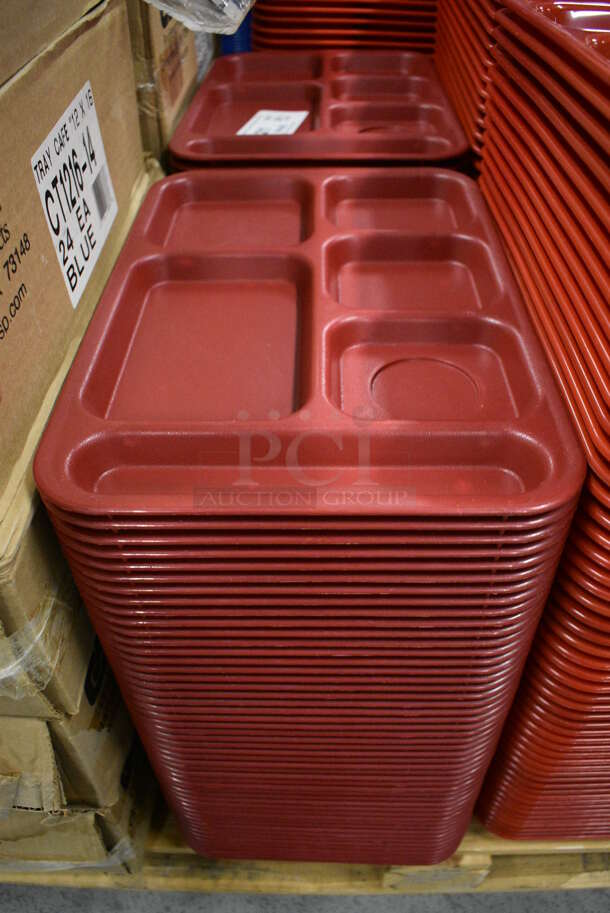 ALL ONE MONEY! Lot of 50 Cambro Red Poly 6 Compartment Food Trays! 14.5x10x1 - Image 1 of 4