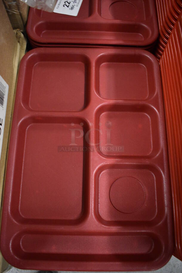 ALL ONE MONEY! Lot of 50 Cambro Red Poly 6 Compartment Food Trays! 14.5x10x1 - Image 2 of 4