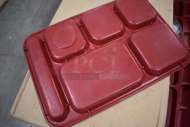 ALL ONE MONEY! Lot of 50 Cambro Red Poly 6 Compartment Food Trays! 14.5x10x1 - Image 3 of 4