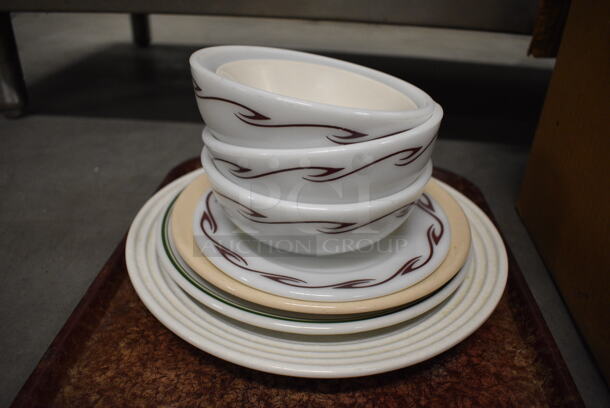 8 Various Plates / Bowls on Brown Tray. Includes 5.5x5.5x2.5. 8 Times Your Bid! - Image 2 of 3