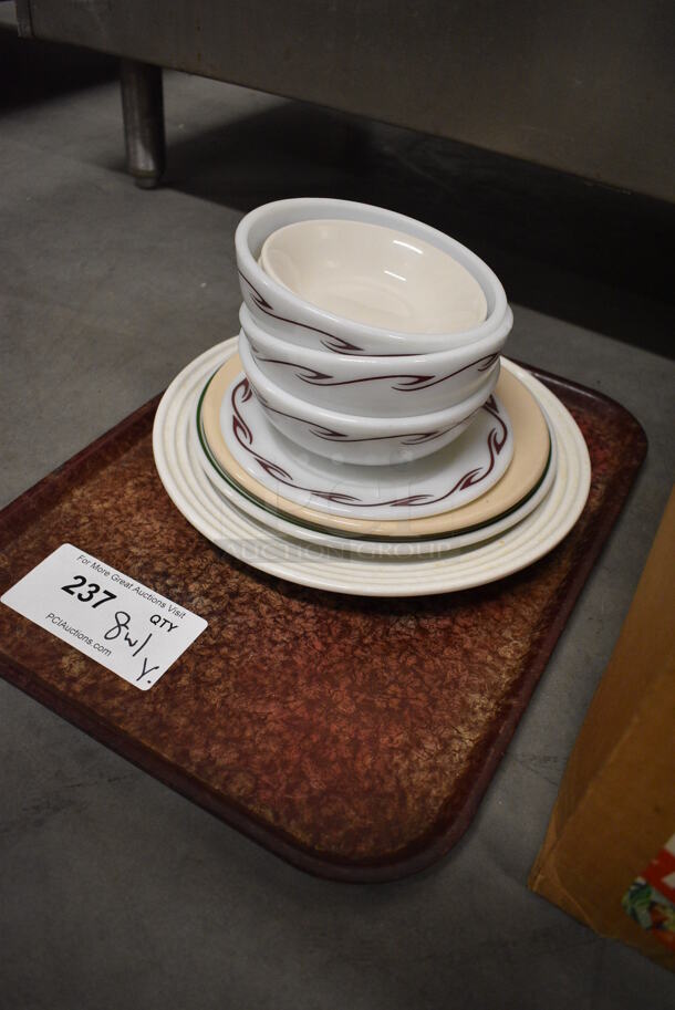 8 Various Plates / Bowls on Brown Tray. Includes 5.5x5.5x2.5. 8 Times Your Bid! - Image 3 of 3