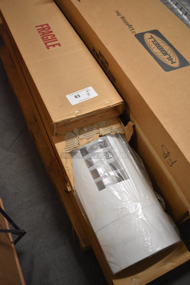 3 BRAND NEW IN BOX! White Metal Light Fixtures. 10x3x59. 3 Times Your Bid! - Image 2 of 6