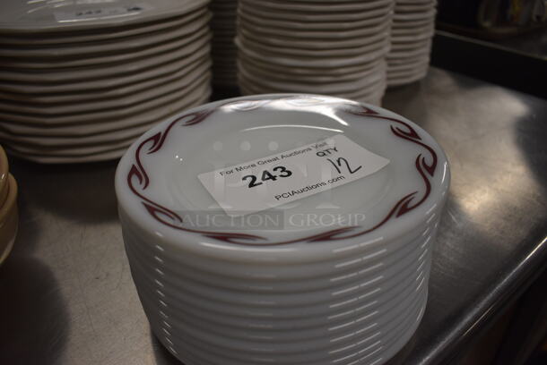 12 White Ceramic Plates w/ Pattern on Rim. 7x7x1. 12 Times Your Bid! - Image 2 of 4