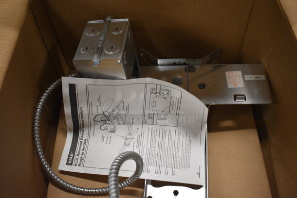 6 BRAND NEW IN BOX! Halo HID Recessed Round Lensed Downlight Rough-In Section. 3 Are Model M6023T, 3 Are Model M6023TQ. 29x13x10. 6 Times Your Bid! - Image 3 of 8