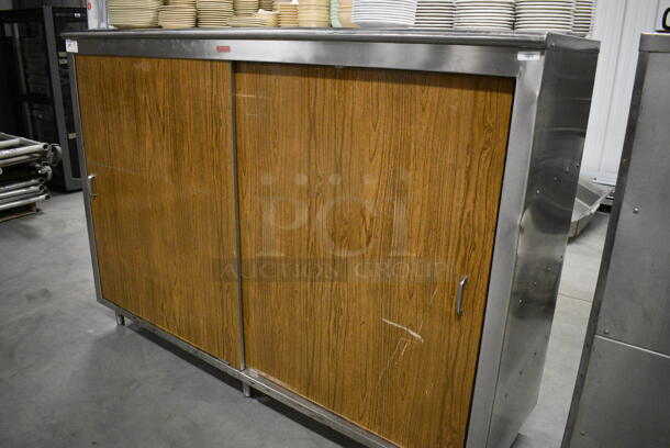 Metal Commercial Cabinet w/ 2 Sliding Wood Pattern Doors. 84x25x59.5 - Image 3 of 7