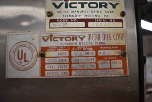 AWESOME! Victory Model VHS-27 Stainless Steel Commercial 2 Half Size Door Reach In Cooler. 115 Volts, 1 Phase. 36x37x73 - Image 6 of 7