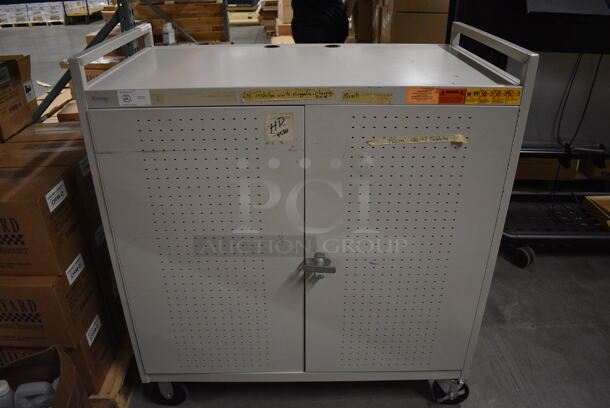 White Metal Portable Laptop Cart on Commercial Casters. 42.5x24x47.5