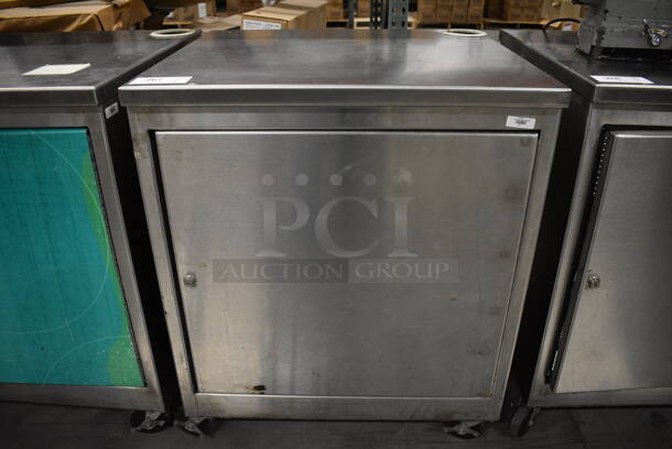 Stainless Steel Commercial Cashier Station w/ Front Door on Commercial Casters. 30x27.5x36