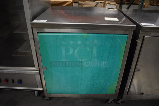 Stainless Steel Commercial Cashier Station w/ Front Door on Commercial Casters. 30x27.5x36