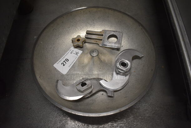 ALL ONE MONEY! Lot of Stainless Steel Buffalo Chopper Bowl and 2 S Blades. 15x15x3.5 - Image 1 of 3