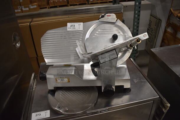 NICE! Berkel Model 827 Stainless Steel Commercial Countertop Meat Slicer w/ Blade Sharpener and Extra Blade Guard. 115 Volts, 1 Phase. 24x20x18