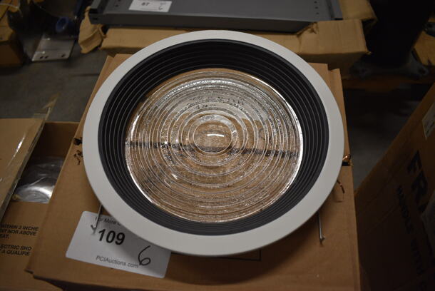 6 BRAND NEW IN BOX! Glass Fresnel Lens w/ Black Baffle and White Trim. 11x11x2. 6 Times Your Bid! - Image 1 of 6