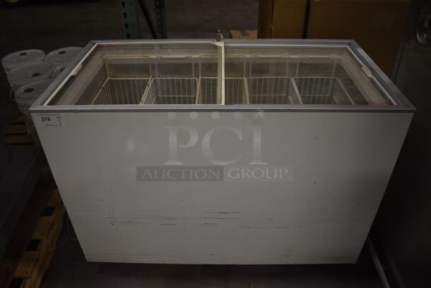 NICE! Kold King Model V36SSG Metal Commercial Freezer Merchandiser w/ 2 Sliding Lids on Commercial Casters. 47x25x34