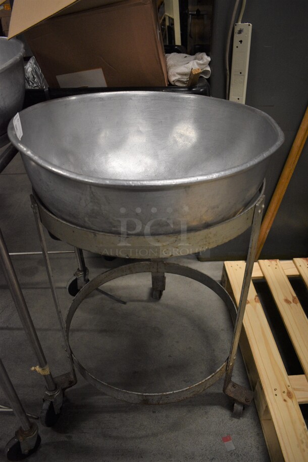 Metal Kettle Mixing Bowl on Metal Portable Stand w/ Commercial Casters. 24x24x34