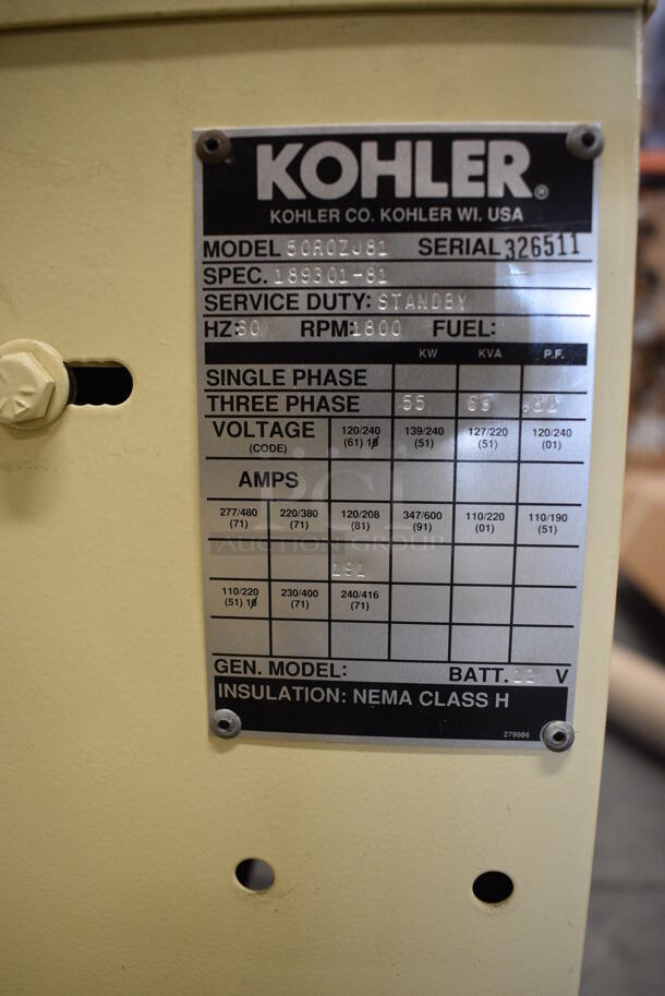 Kohler Power System Fast Response Model 50R0ZJ81 Metal Industrial Generator. 120/208 Volts, 3 Phase. 82x29x43 - Image 6 of 12
