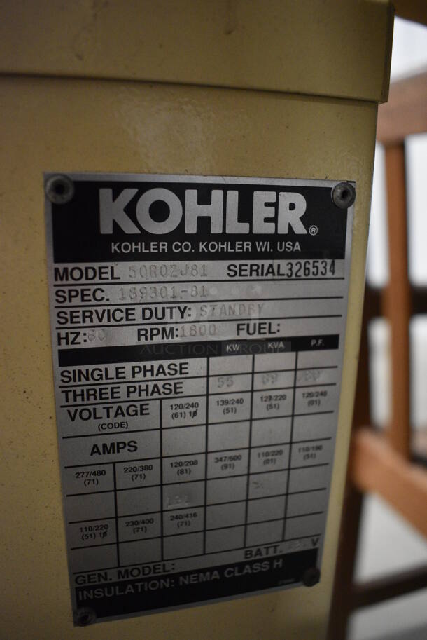Kohler Power System Fast Response Model 50R0ZJ81 Metal Industrial Generator. 120/208 Volts, 3 Phase. 82x29x43 - Image 9 of 10