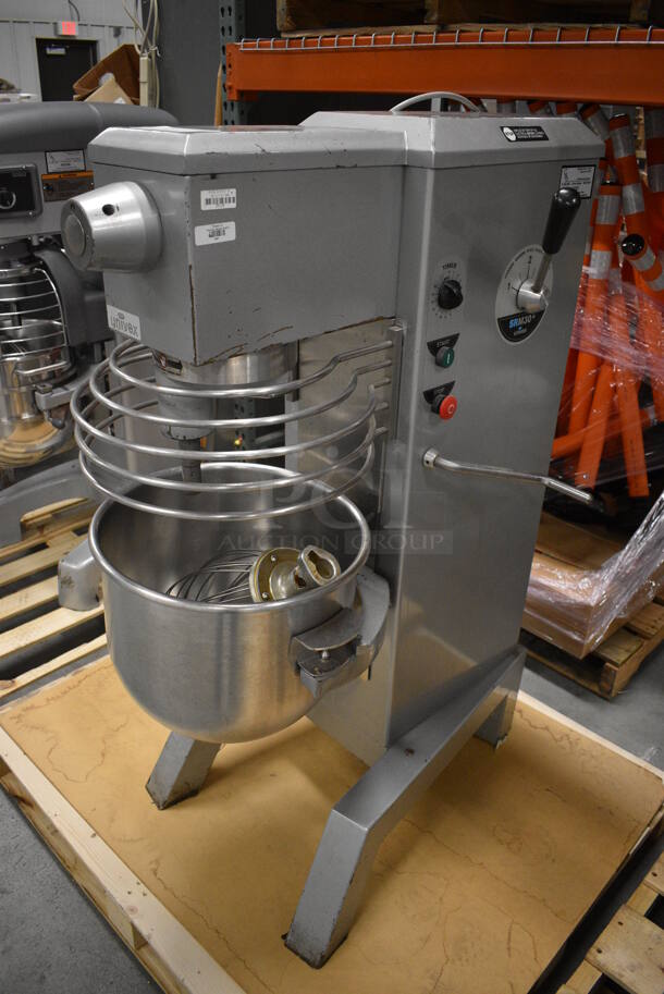 BEAUTIFUL! Univex Model SRM30 Metal Commercial Floor Style 30 Quart Planetary Mixer w/ Stainless Steel Mixing Bowl, Bowl Guard and Whisk Attachment. 115 Volts, 1 Phase. 22x34x50 - Image 1 of 12