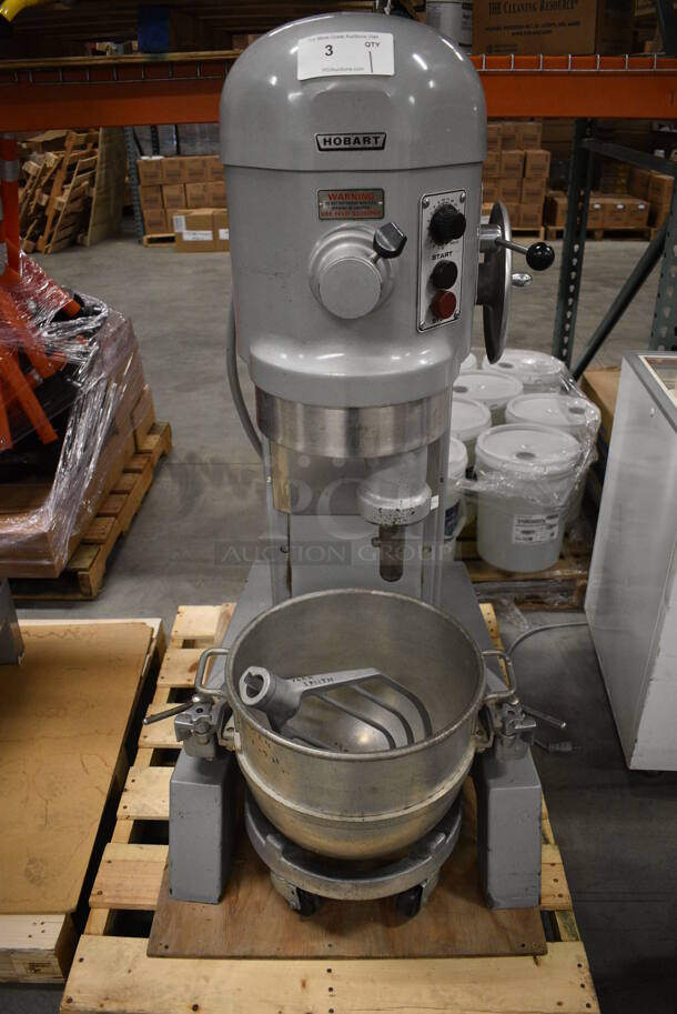 STUNNING! Hobart Model H-600T Metal Commercial Floor Style 60 Quart Planetary Mixer w/ Bowl Adapter. Stainless Steel Mixing Bowl, Mixing Bowl Dolly and Paddle Attachment. 200 Volts, 3 Phase. 28x39x56 - Image 4 of 12