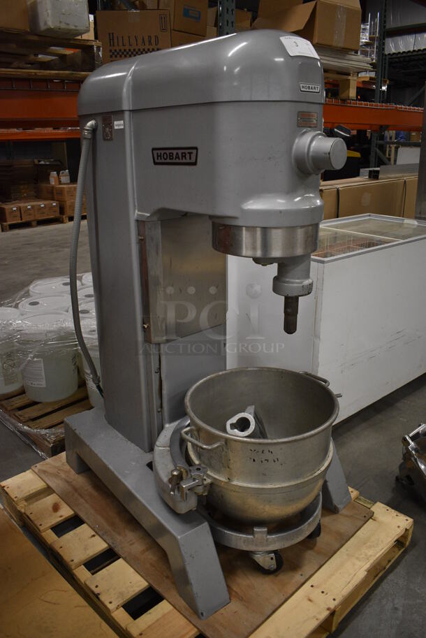 STUNNING! Hobart Model H-600T Metal Commercial Floor Style 60 Quart Planetary Mixer w/ Bowl Adapter. Stainless Steel Mixing Bowl, Mixing Bowl Dolly and Paddle Attachment. 200 Volts, 3 Phase. 28x39x56 - Image 8 of 12