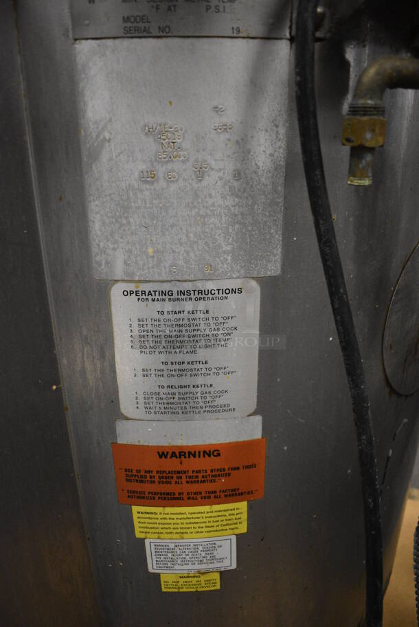 GORGEOUS! Groen Model AH/1E-20 Stainless Steel Commercial Natural Gas Powered Floor Style 20 Gallon Steam Kettle. 85,000 BTU. 44x35x47 - Image 8 of 11