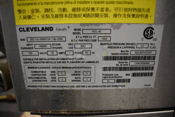 GORGEOUS! Cleveland Model KGL-40 Stainless Steel Commercial Natural Gas Powered Floor Style 40 Gallon Steam Kettle. 140,000 BTU. 31x45x44 - Image 7 of 12