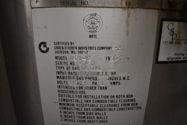 GORGEOUS! Groen Model AH/1-40 Stainless Steel Commercial Natural Gas Powered Floor Style 40 Gallon Steam Kettle. 100,000 BTU. 40x36x50 - Image 7 of 10
