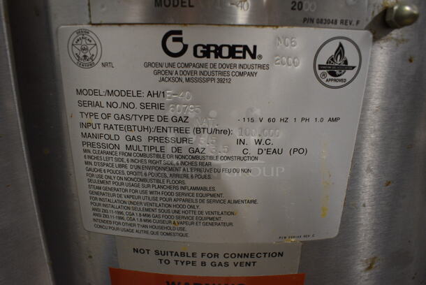 GORGEOUS! Groen Model AH/1E-40 Stainless Steel Commercial Natural Gas Powered Floor Style 40 Gallon Steam Kettle. 100,000 BTU. 34x41x48 - Image 4 of 11