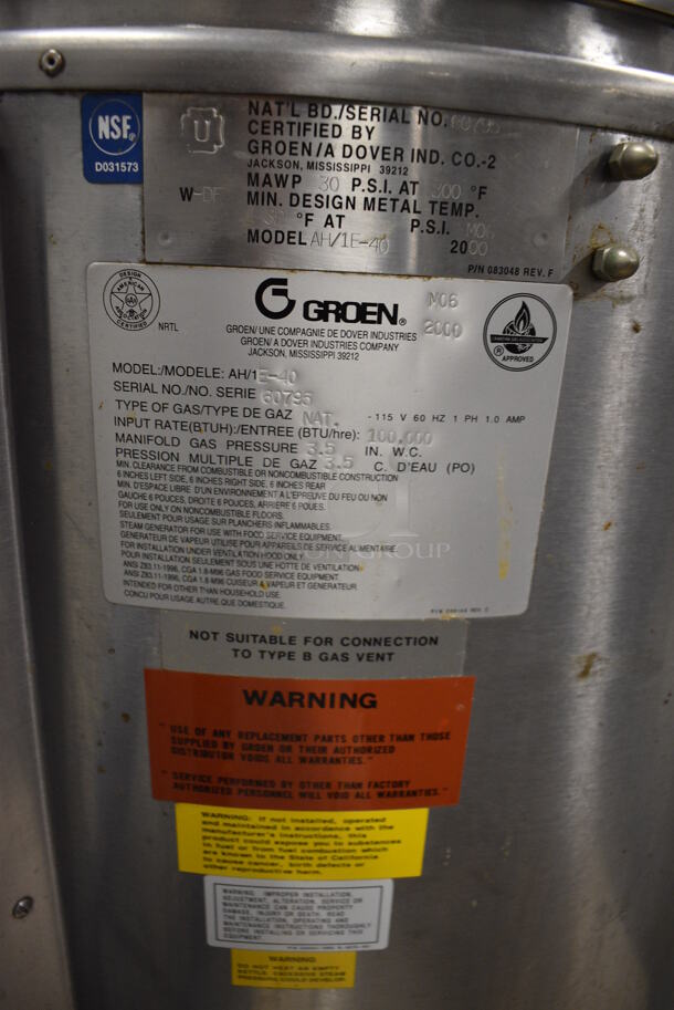 GORGEOUS! Groen Model AH/1E-40 Stainless Steel Commercial Natural Gas Powered Floor Style 40 Gallon Steam Kettle. 100,000 BTU. 34x41x48 - Image 6 of 11