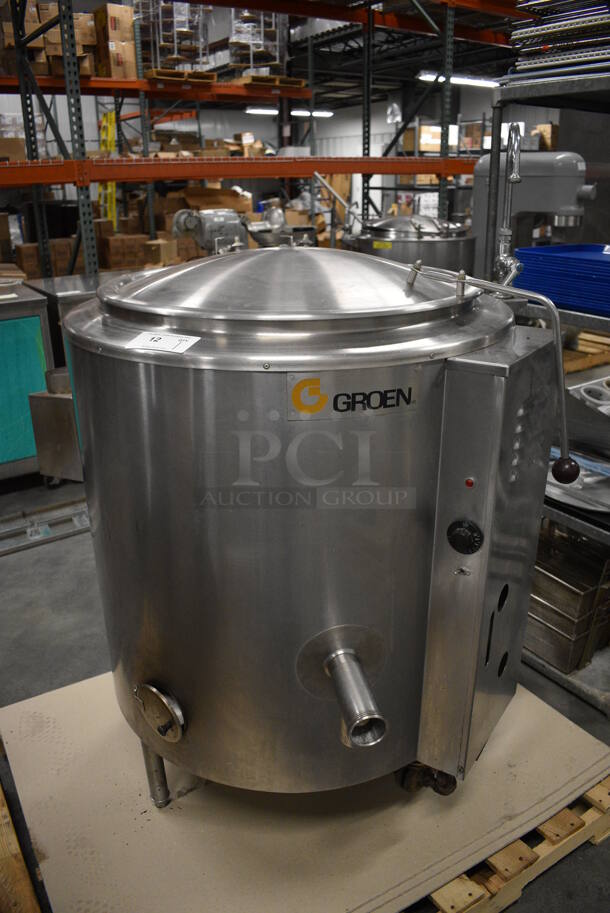 GORGEOUS! Groen Model AH/1-40 Stainless Steel Commercial Natural Gas Powered Floor Style 40 Gallon Steam Kettle. 100,000 BTU. 34x41x48