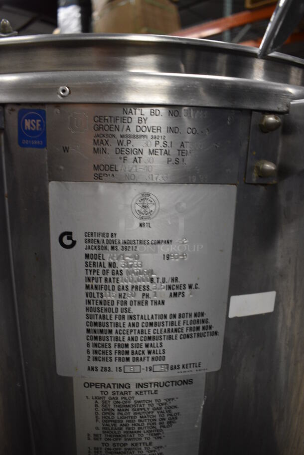 GORGEOUS! Groen Model AH/1-40 Stainless Steel Commercial Natural Gas Powered Floor Style 40 Gallon Steam Kettle. 100,000 BTU. 34x41x48 - Image 10 of 12