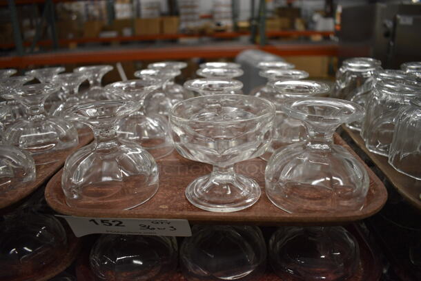 36 Sundae Glasses on 3 Brown Trays. 3.5x3.5x3. 36 Times Your Bid!