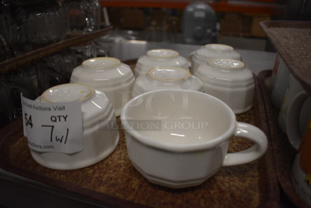 7 White Ceramic Mugs on Brown Tray. 5x4x2.5. 7 Times Your Bid! - Image 2 of 3