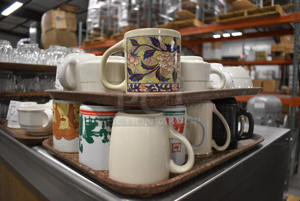 22 Various Ceramic Mugs on 2 Brown Trays. Includes 4.5x3.5x3.5. 22 Times Your Bid! - Image 2 of 5