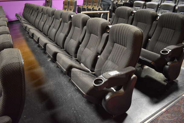 ALL ONE MONEY! Lot of One Row of 14 and One Row of 3 Gray Cinema / Movie Theater Seats! (Total of 17 Seats) One Seat: 26x28x38. BUYER MUST REMOVE