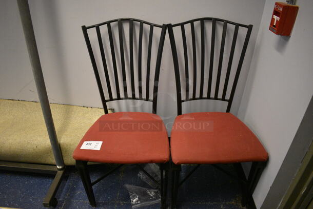 2 Black Metal Dining Chair w/ Red Seat Cushion. 18x17x38. 2 Times Your Bid!