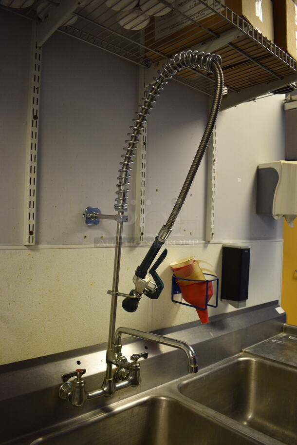 Stainless Steel Commercial 3 Bay Sink w/ Right Side Drainboard, Spray Nozzle, Faucet and Handles. 88x27x42. Bays 20x20x12. Drainboard 16x23x2. BUYER MUST REMOVE - Image 3 of 5