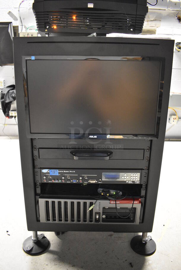 MARVELOUS! 2014 Barco Model DP2K-12C Commercial Countertop DLP Cinema Projector on Cabinet w/ Film-Tech FT21 Automation Cinema System, Gefer Cinema Scaler Pro III and Tripp Lite Surge Protector. 200-240 Volts. See Lot 2 For Additional Pictures! 26x38x22, 24x53x38. BUYER MUST REMOVE. Tested and Working! - Image 10 of 12