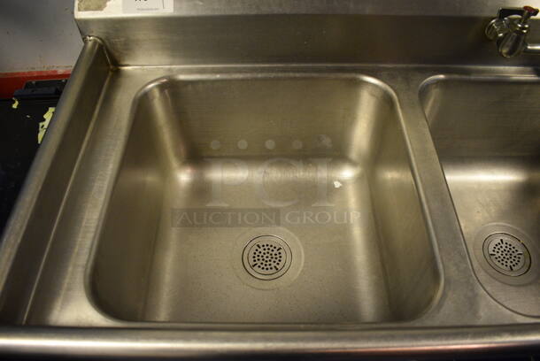 Stainless Steel Commercial 3 Bay Sink w/ Right Side Drainboard, Spray Nozzle, Faucet and Handles. 88x27x42. Bays 20x20x12. Drainboard 16x23x2. BUYER MUST REMOVE - Image 4 of 5