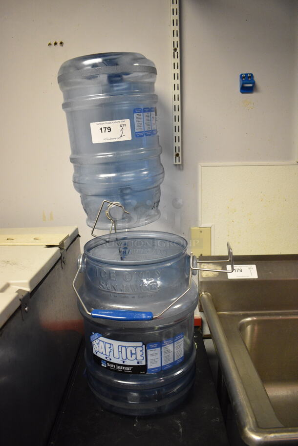 2 San Jamar Blue Poly Ice Buckets. 10x10x14, 10x10x18. 2 Times Your Bid!
