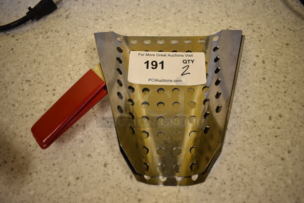 2 Stainless Steel Perforated Popcorn Scoops. 10x7.5x2. 2 Times Your Bid!
